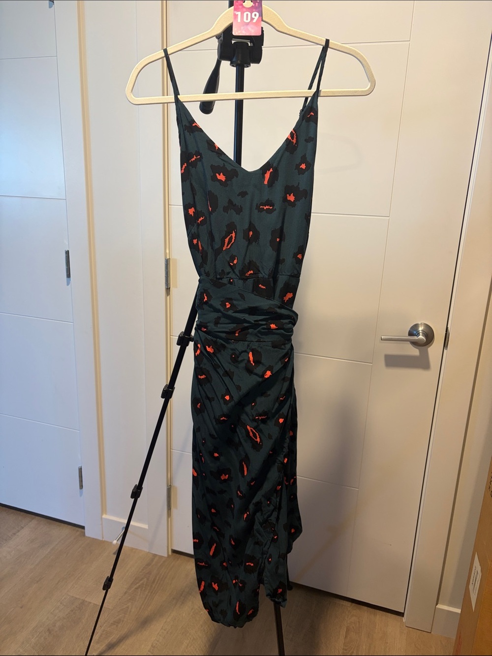 109 animal, print wrap, dress adjustable straps, liner, hot peach, black,